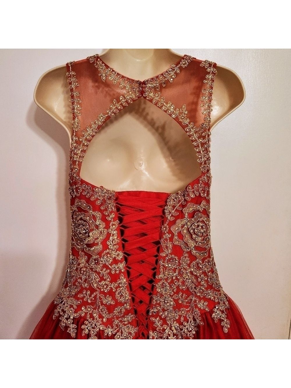 Layla K Quinceanera Ball Gown Dress Red Gold Beaded Size 6 - Picture 6 of 13